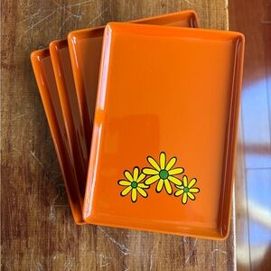 Orange Floral MCM Rectangular Plates Set of 8